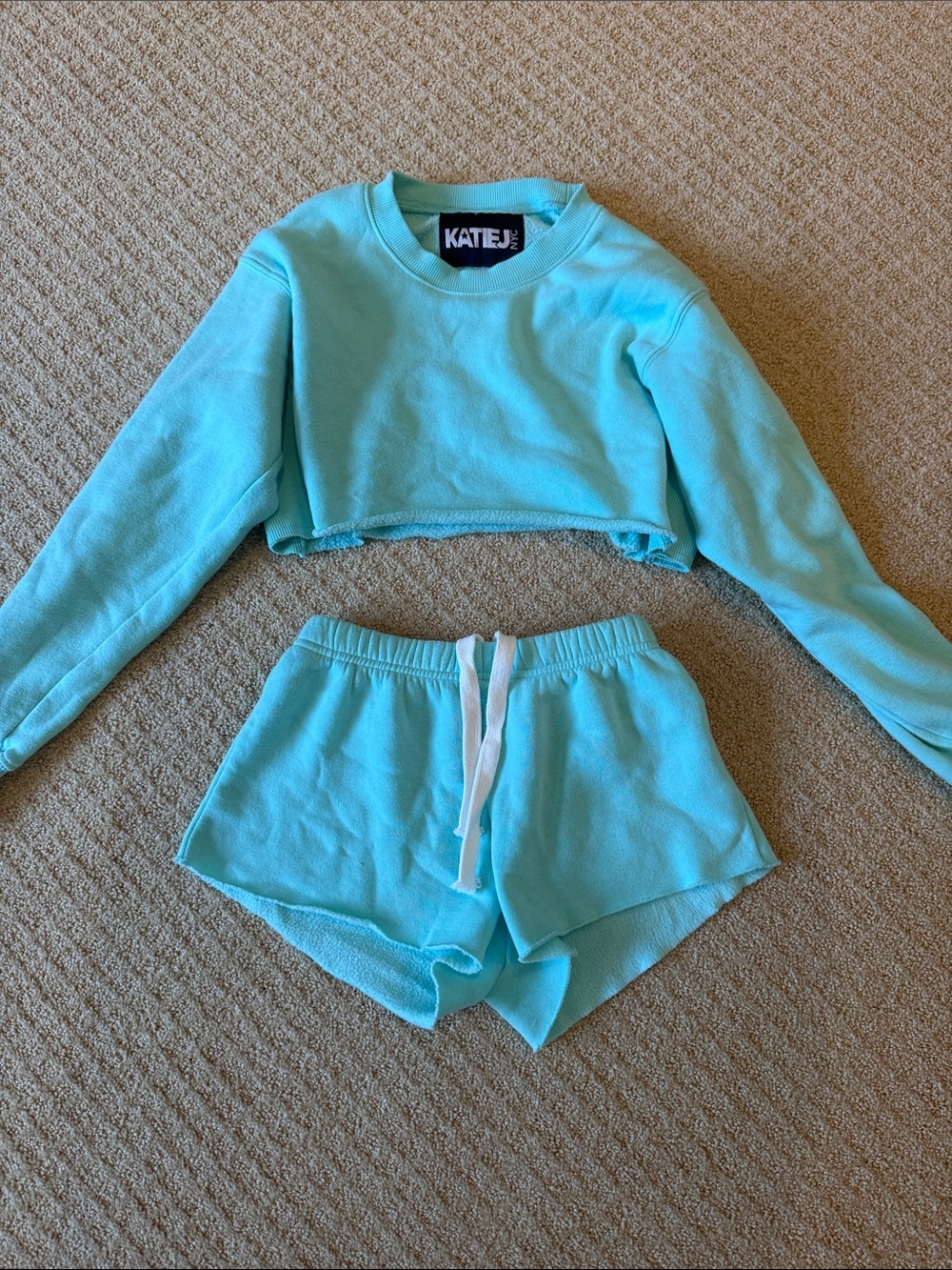 Katie J NYC Kids Matching Set Aqua Blue Cropped Sweatshirt & Shorts